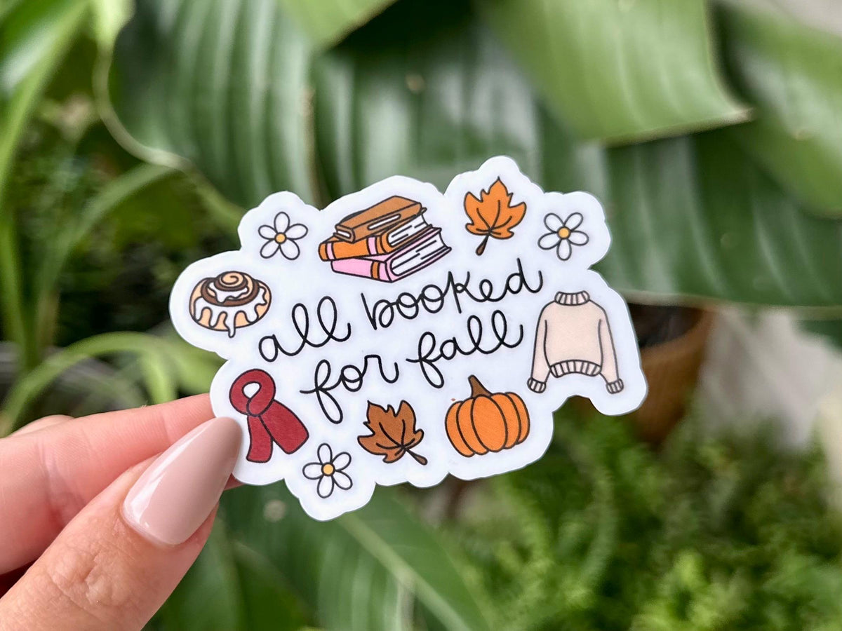 All Booked for Fall sticker, spooky season reading