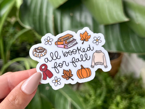 All Booked for Fall sticker, spooky season reading