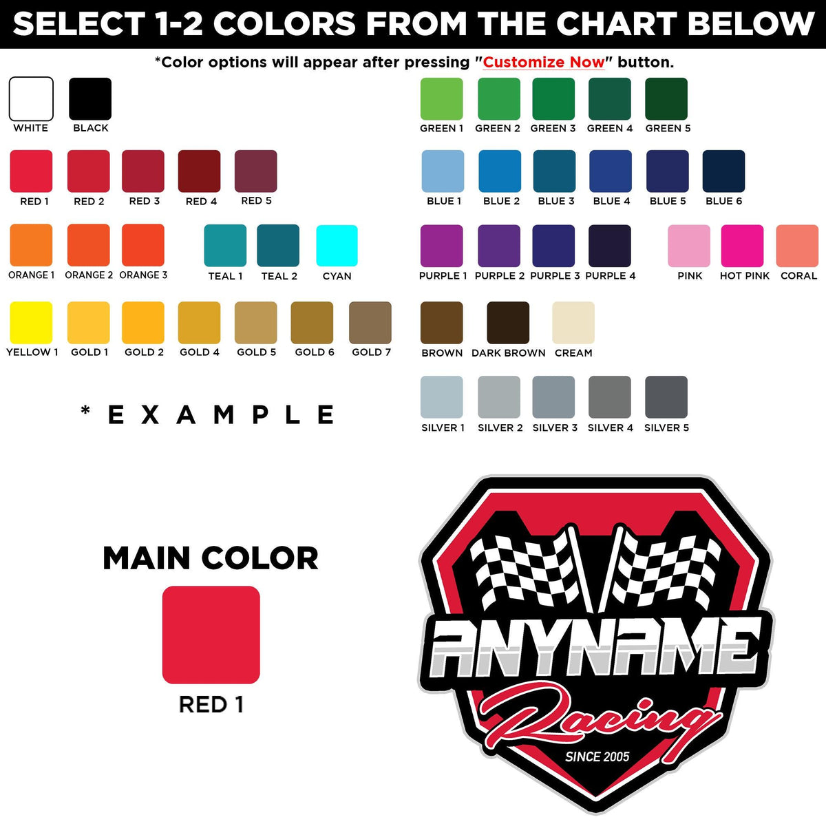 Custom racing name decal with a flag – view 2