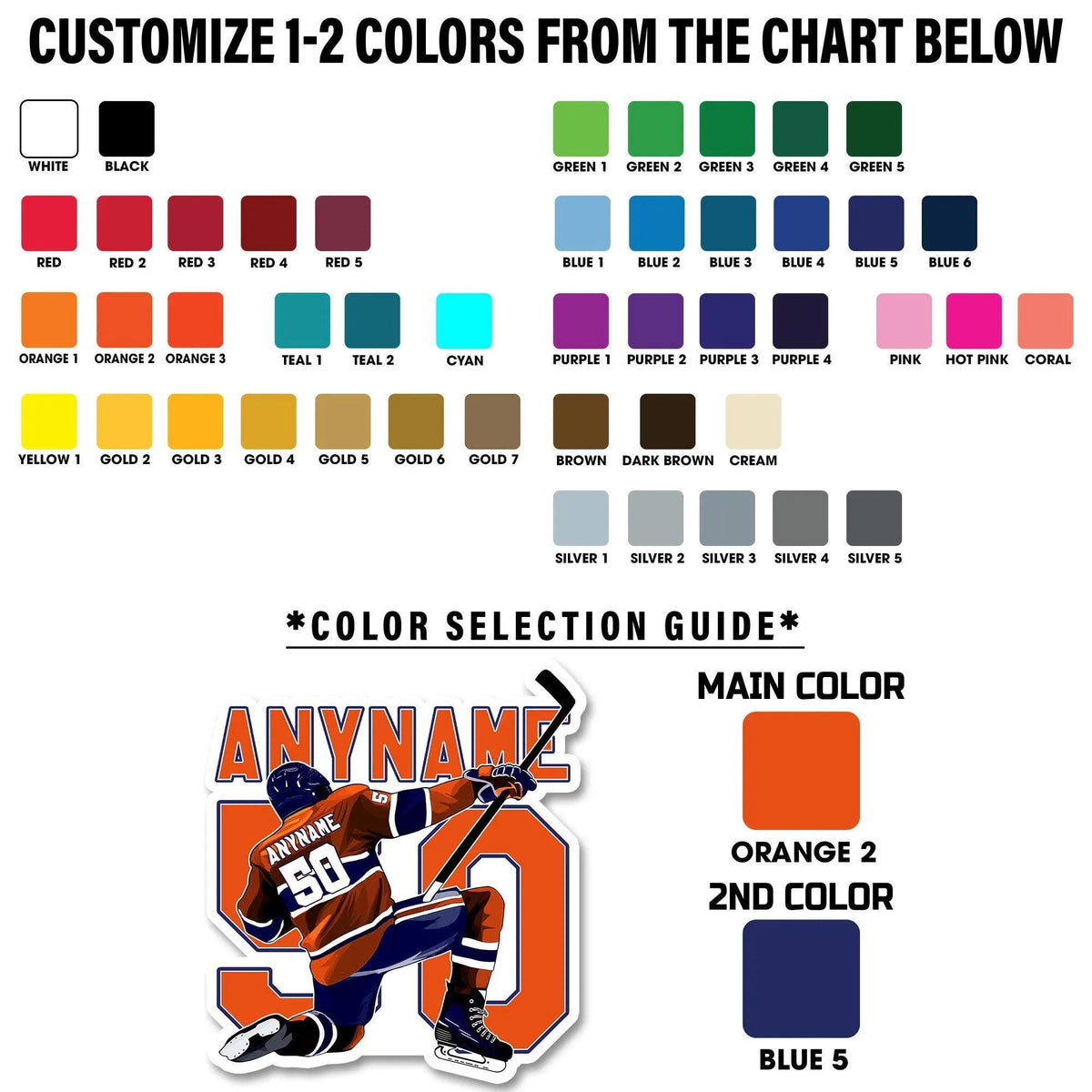Custom hockey decal with any name and number – view 2