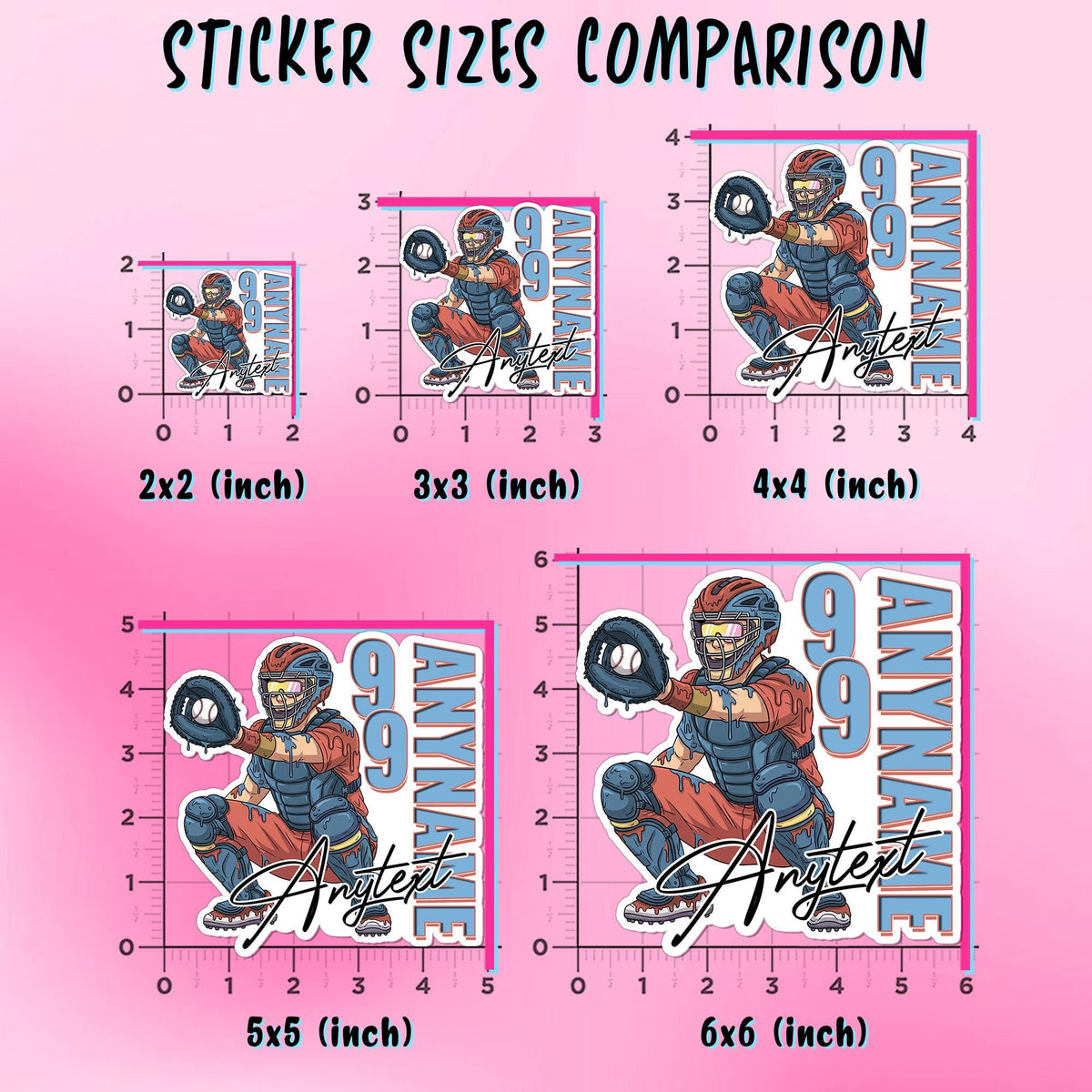 Custom baseball catcher sticker with a vertical name and number – view 3