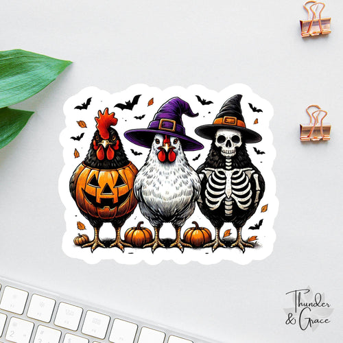 Cute Halloween Chicken sticker, pumpkin witch skeleton chickens