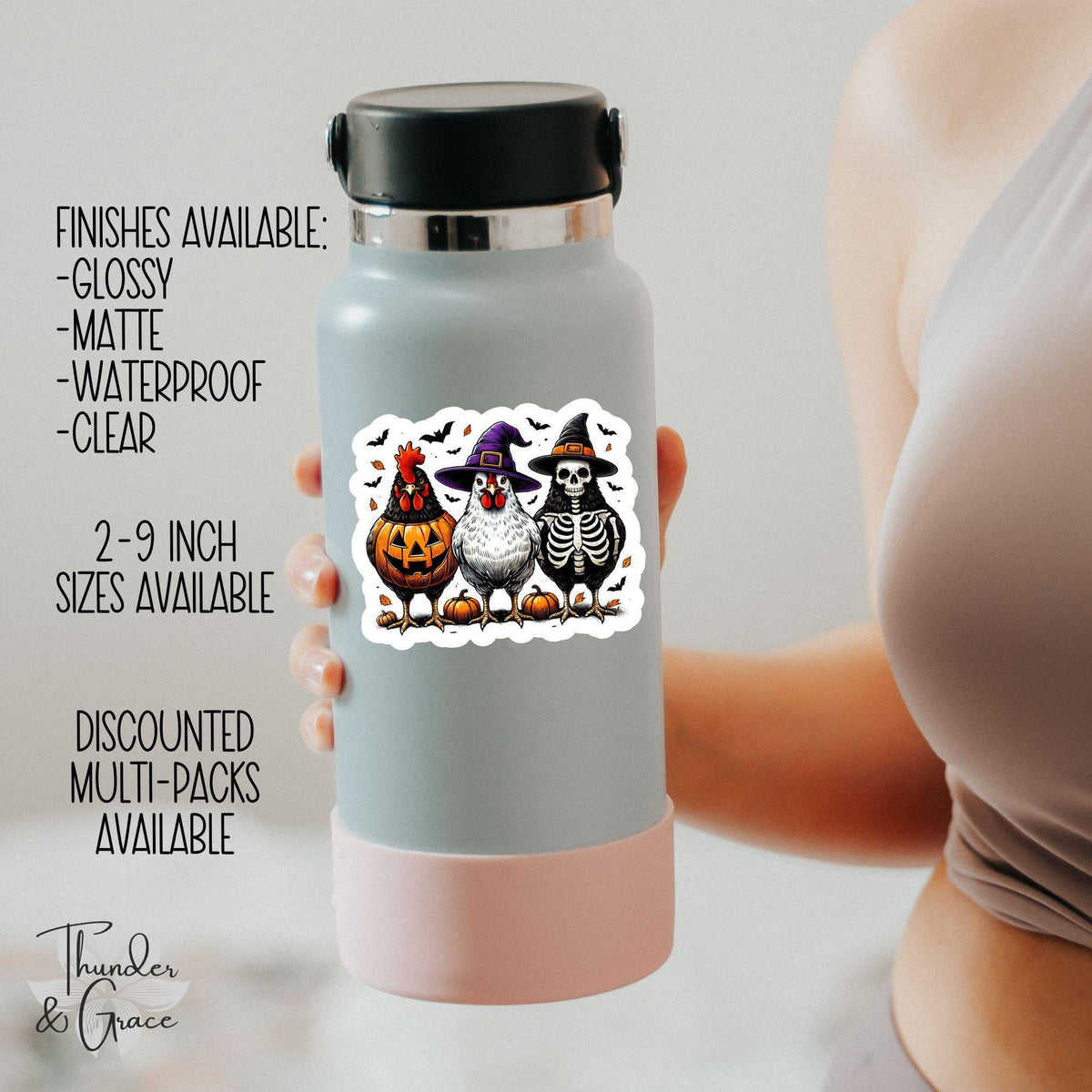 Cute Halloween Chicken sticker, pumpkin witch skeleton chickens – view 3