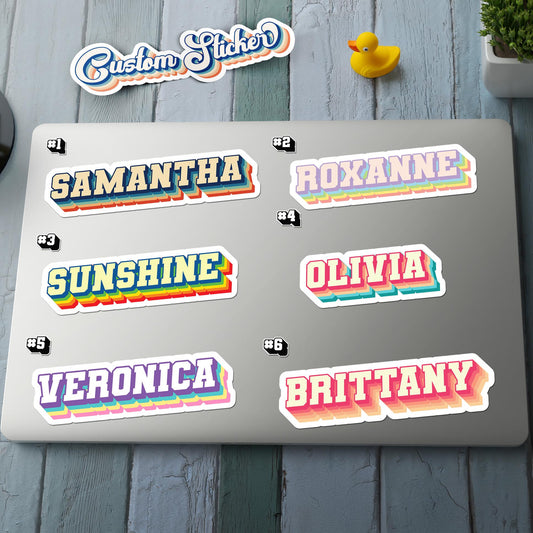 Custom Retro Varsity Name sticker, block letter personalized label