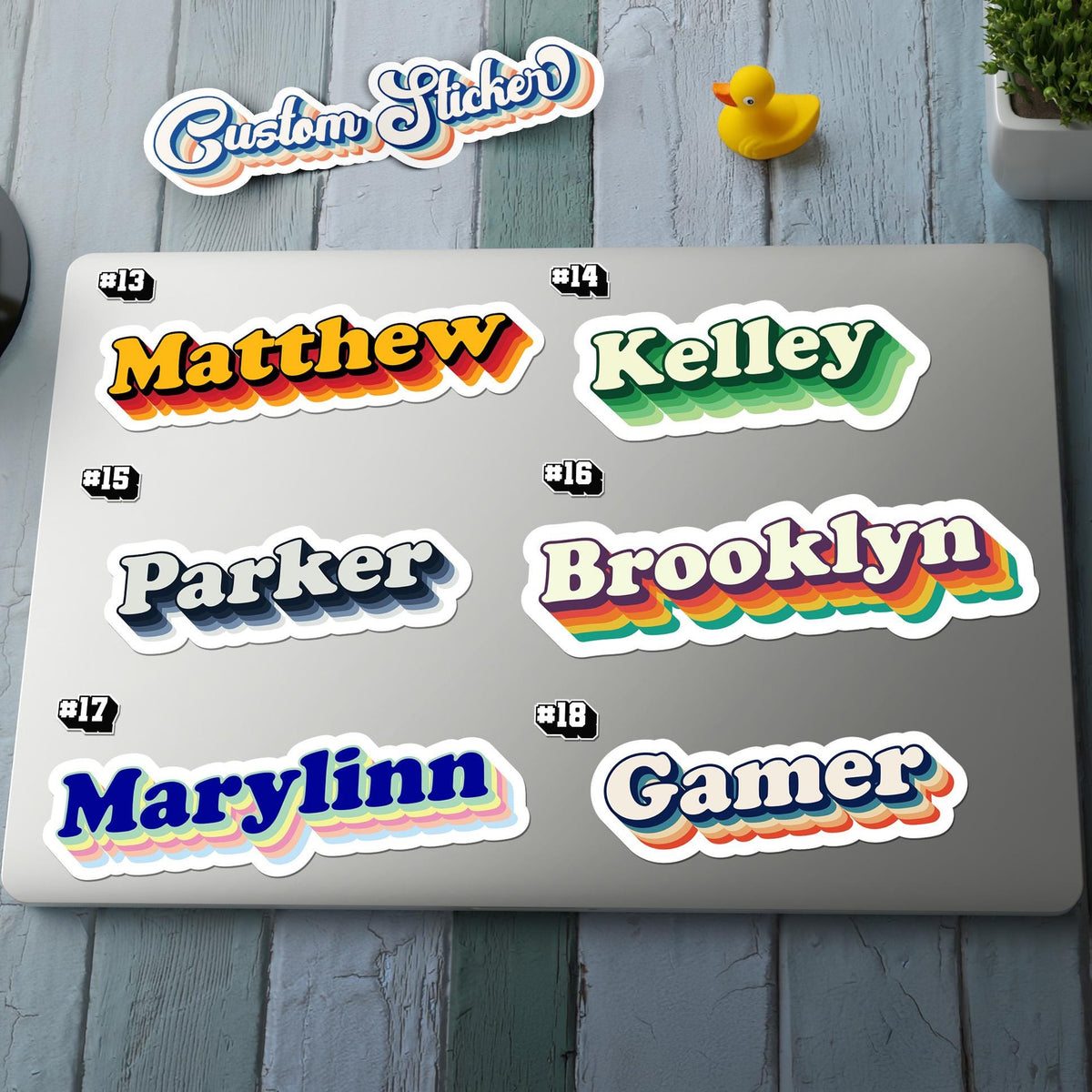 Custom Groovy Name sticker, retro bubbly label – view 3