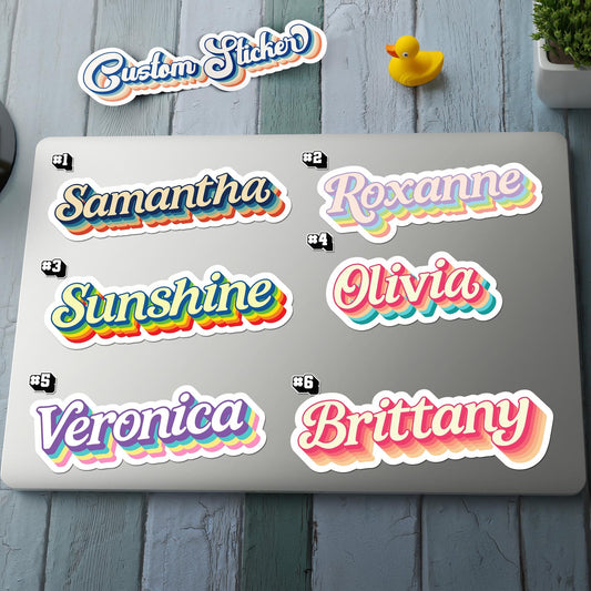 Custom Pastel Name sticker, groovy retro 70s style label