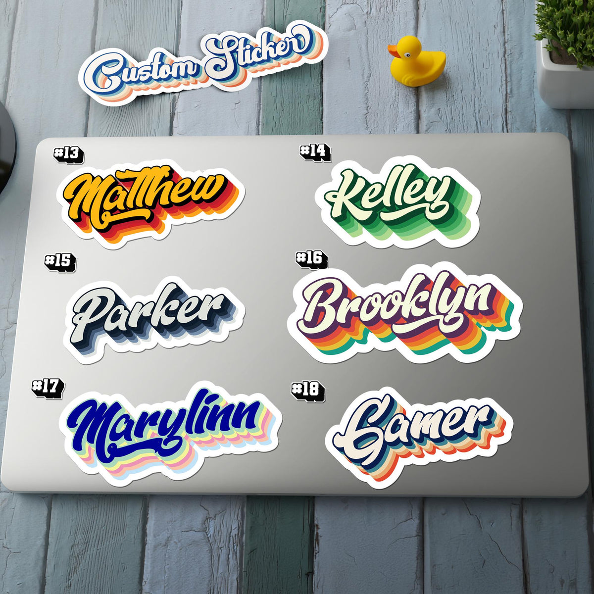 Custom Script Name sticker, bold cursive aesthetic label – view 3