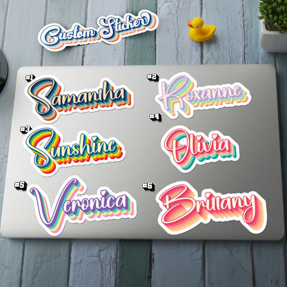 Custom Name with Hearts sticker, cursive retro personalized label
