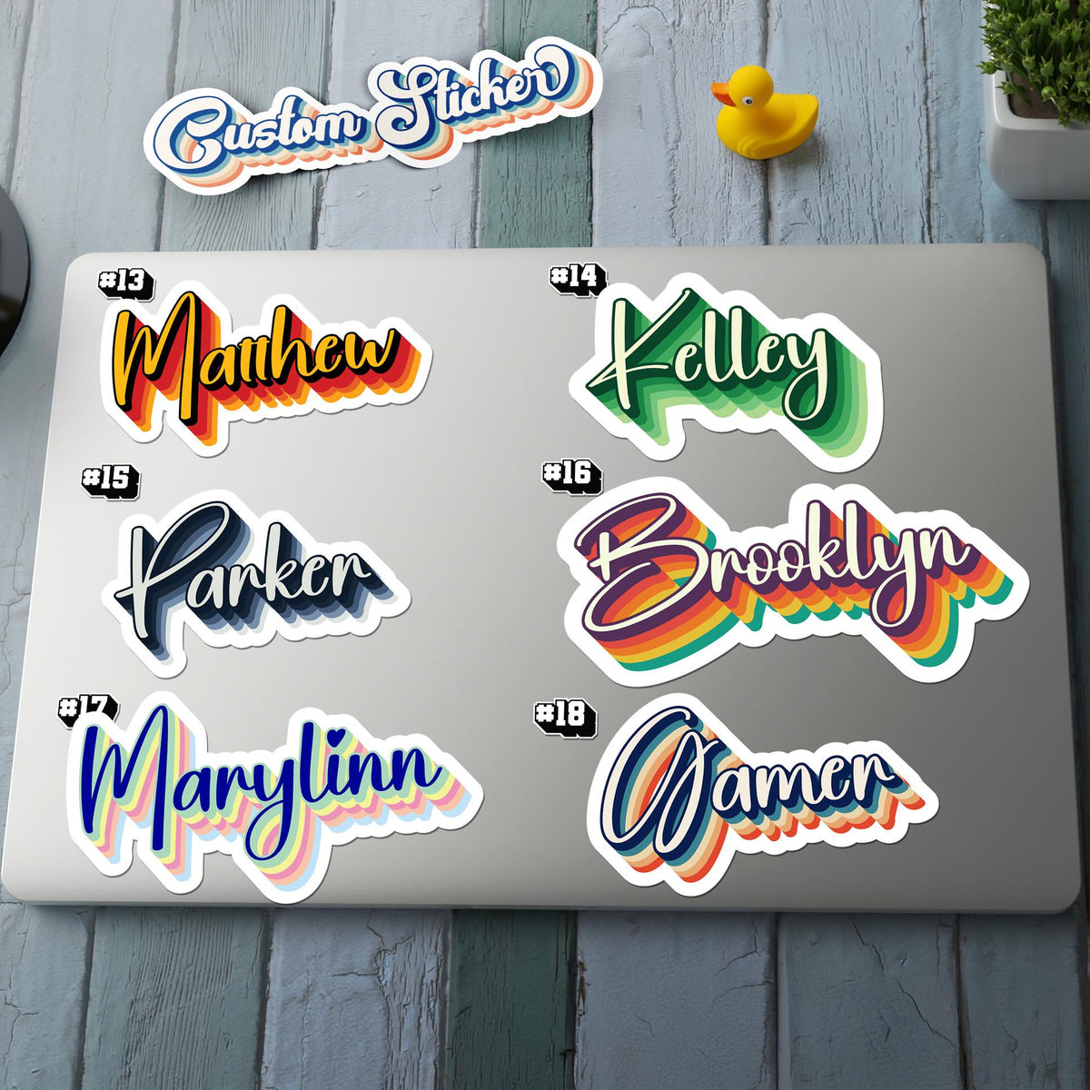 Custom Name with Hearts sticker, cursive retro personalized label – view 3