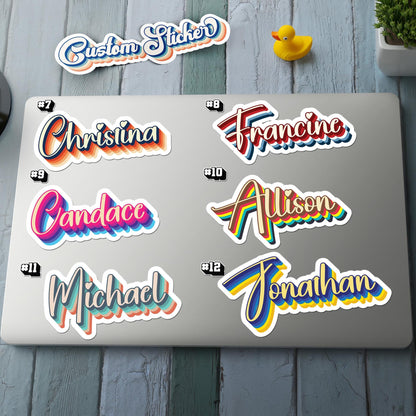 Custom Name with Hearts sticker, cursive retro personalized label – view 2