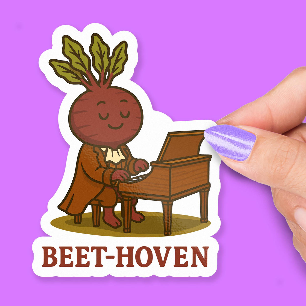 Beet-hoven sticker, punny beetroot design