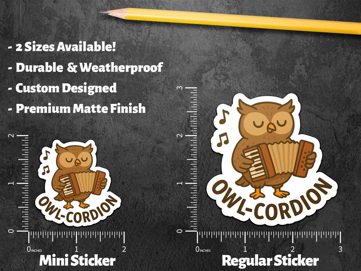 Owl-cordion sticker, punny art – view 2