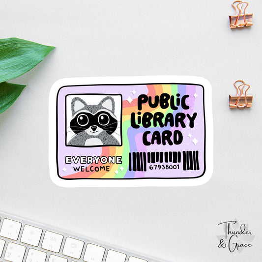 Library Card Raccoon sticker