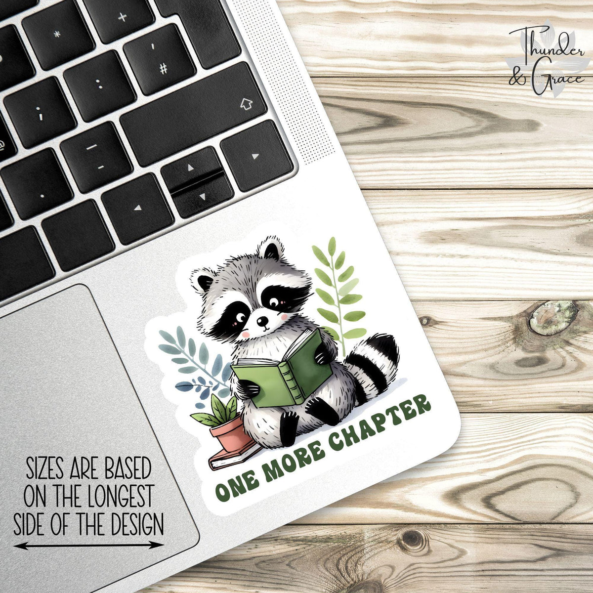 One More Chapter sticker, cute raccoon reading – view 2