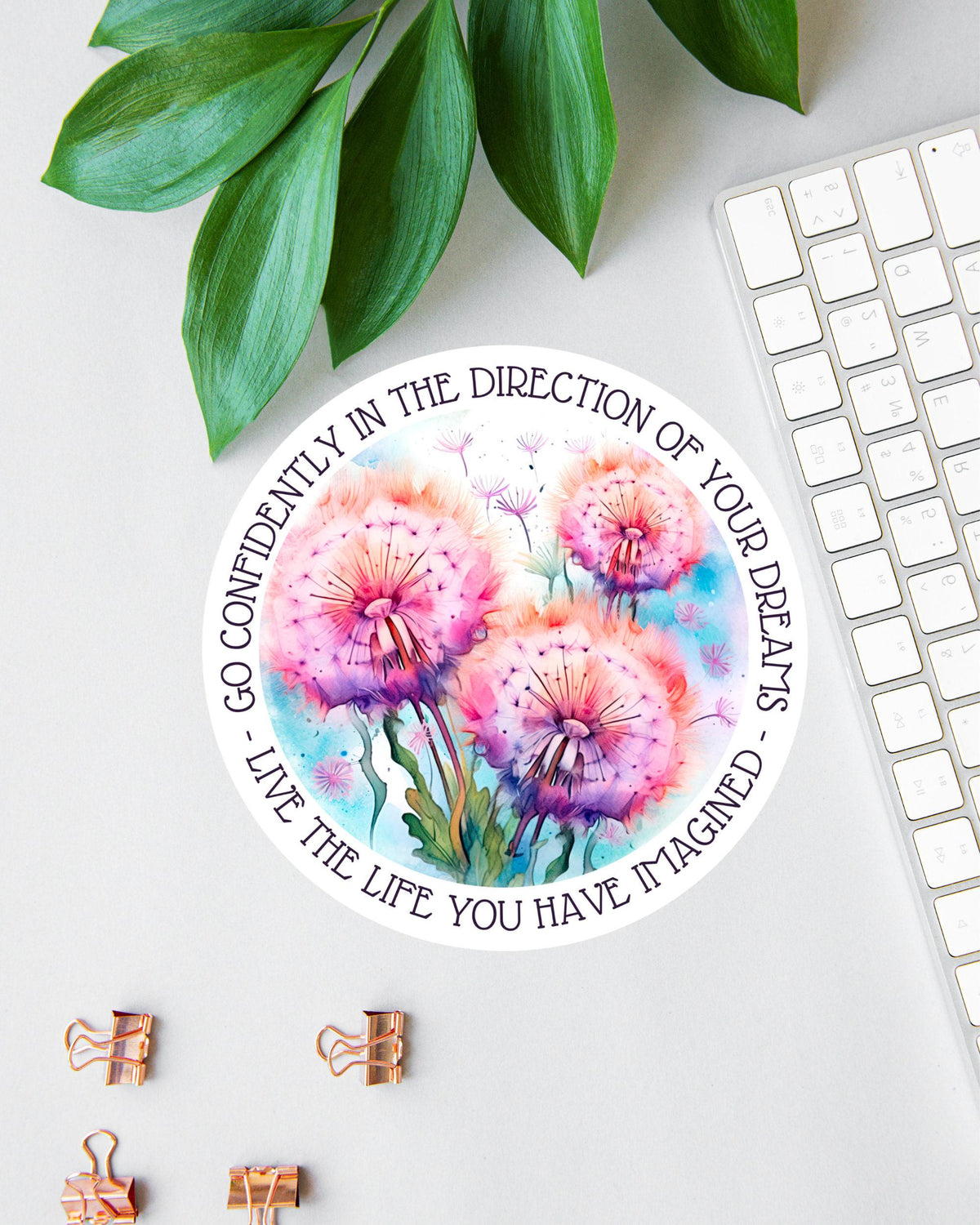 Go Confidently in the Direction of Your Dreams sticker, rainbow dandelion
