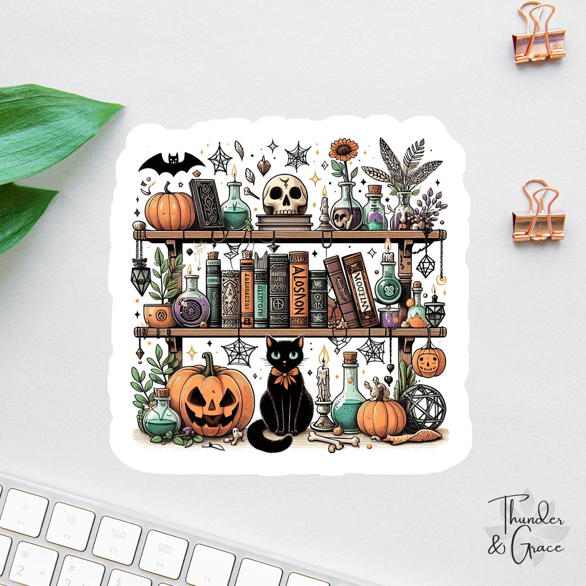 Halloween Cat Library sticker, easily distracted by cats