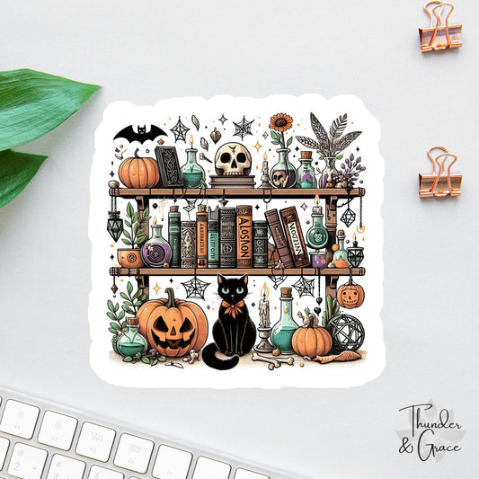 Halloween Cat Library sticker, easily distracted by cats