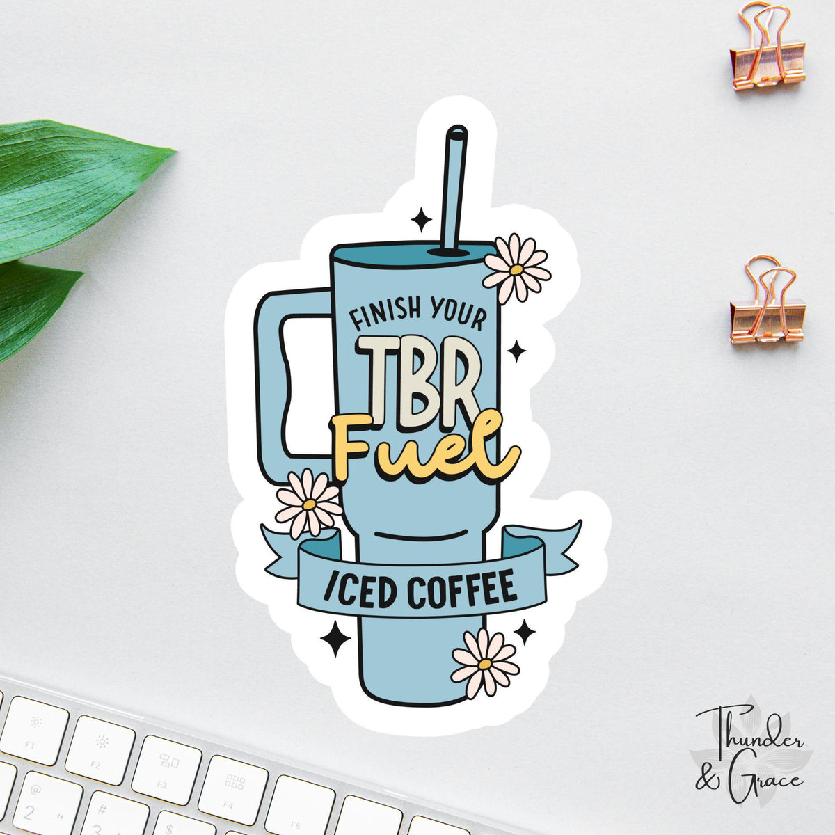 Books and Coffee sticker, iced coffee lover