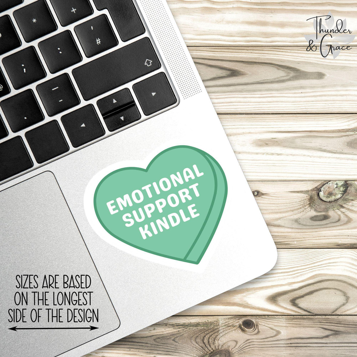 Emotional Support Kindle sticker, green candy heart – view 2