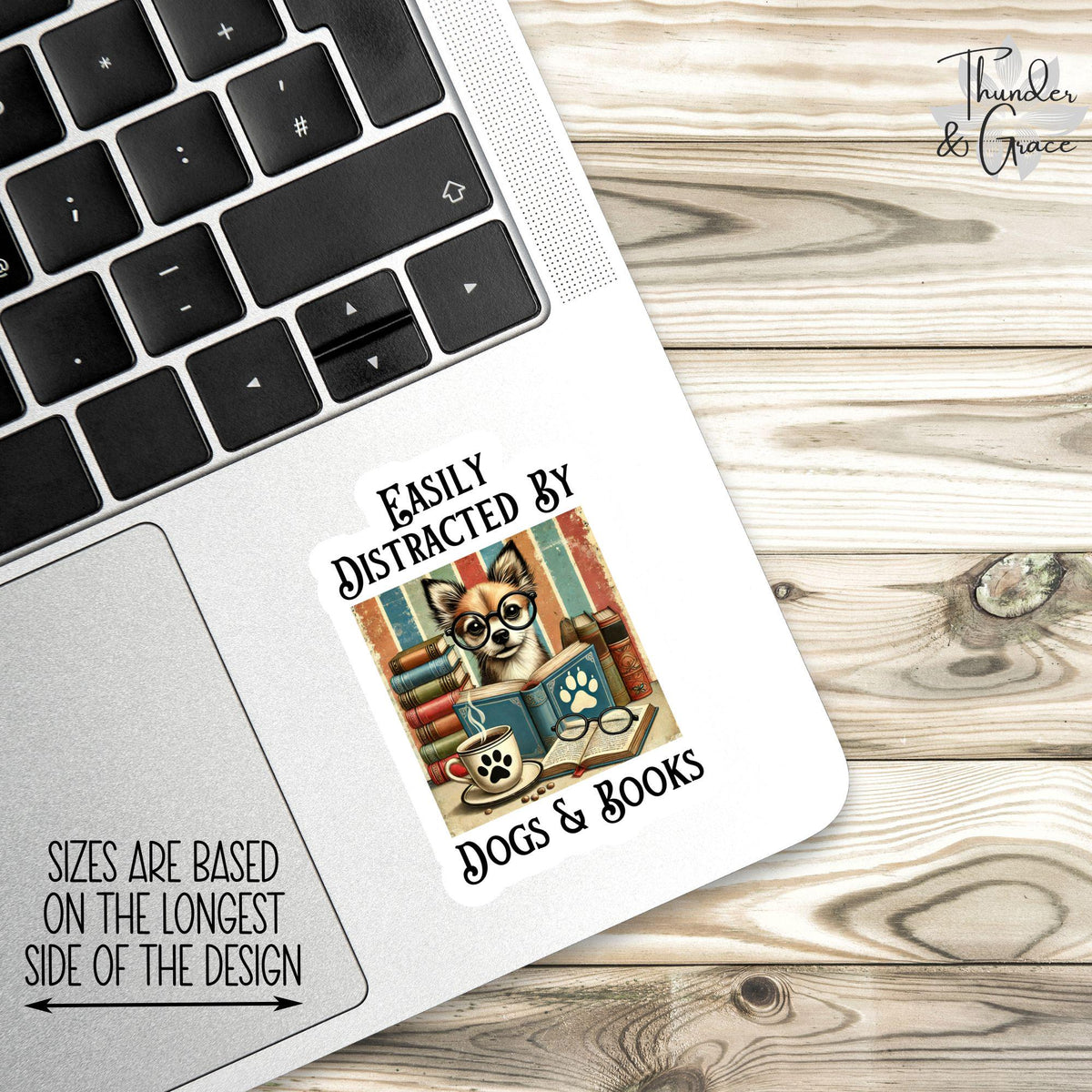 Easily Distracted by Dogs and Books sticker, funny dog books coffee – view 2