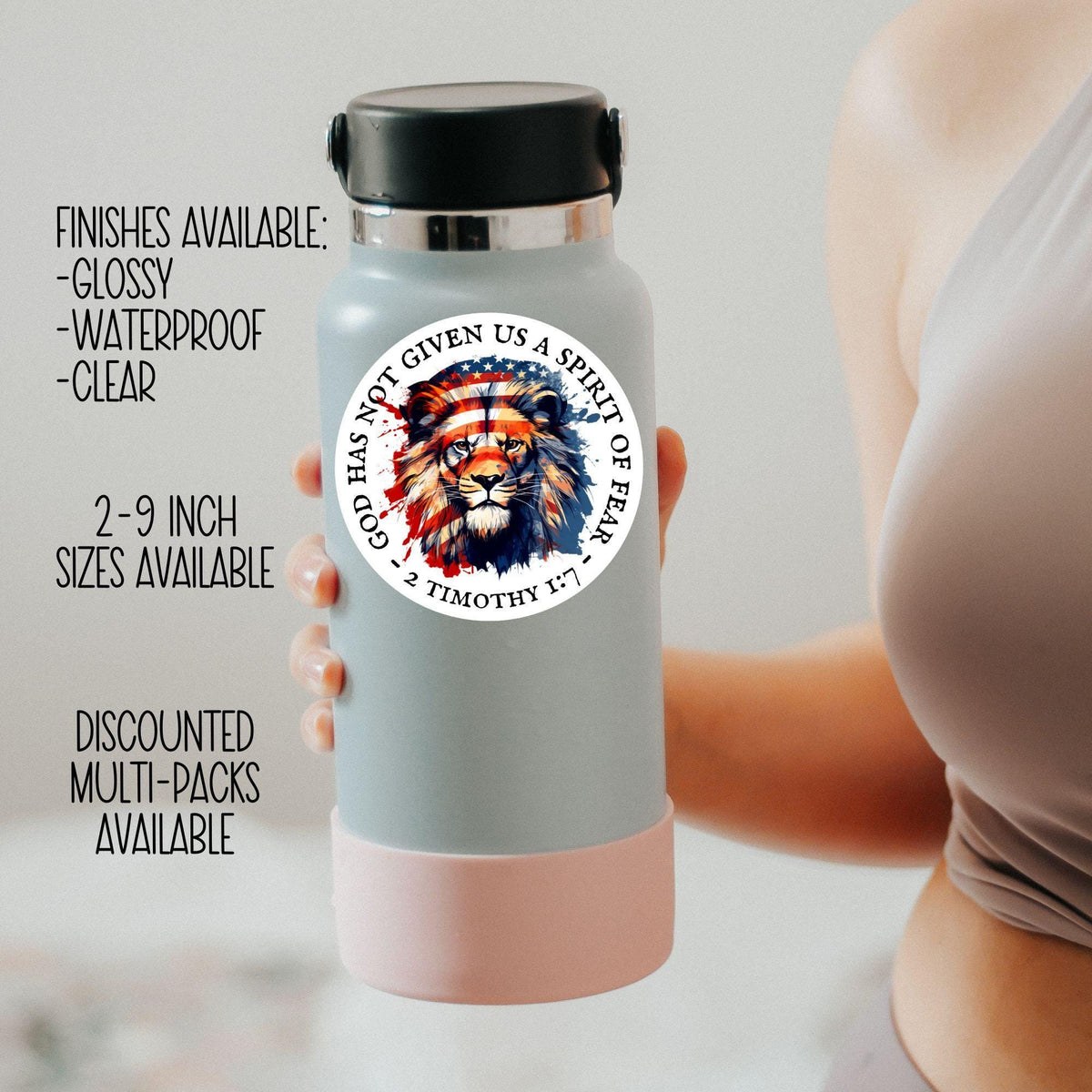 God Has Not Given Us a Spirit of Fear sticker, patriotic lion – view 3