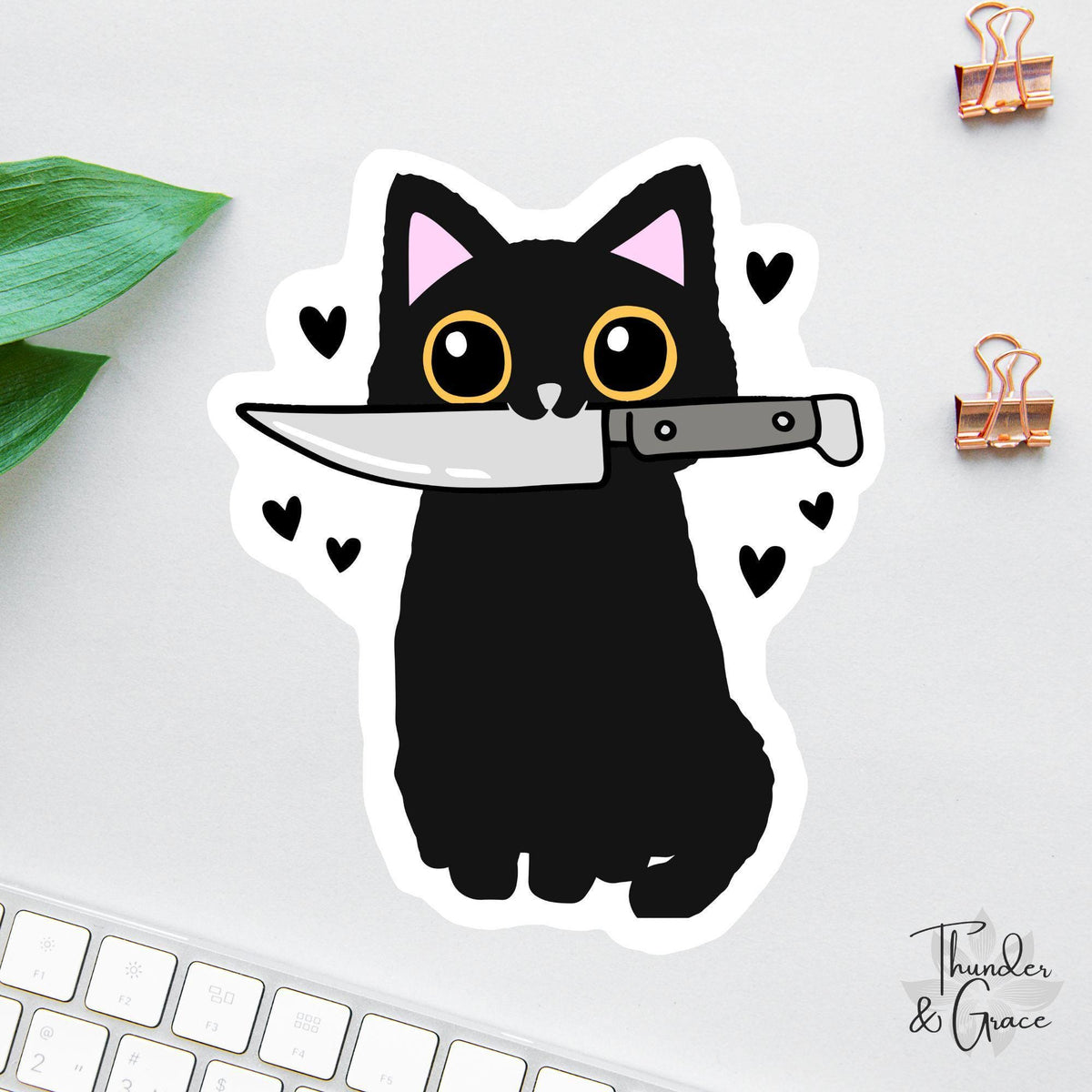 Funny Cat with Knife sticker, halloween cat