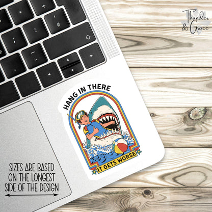 Hang in There It Gets Worse sticker, vintage shark scuba – view 2