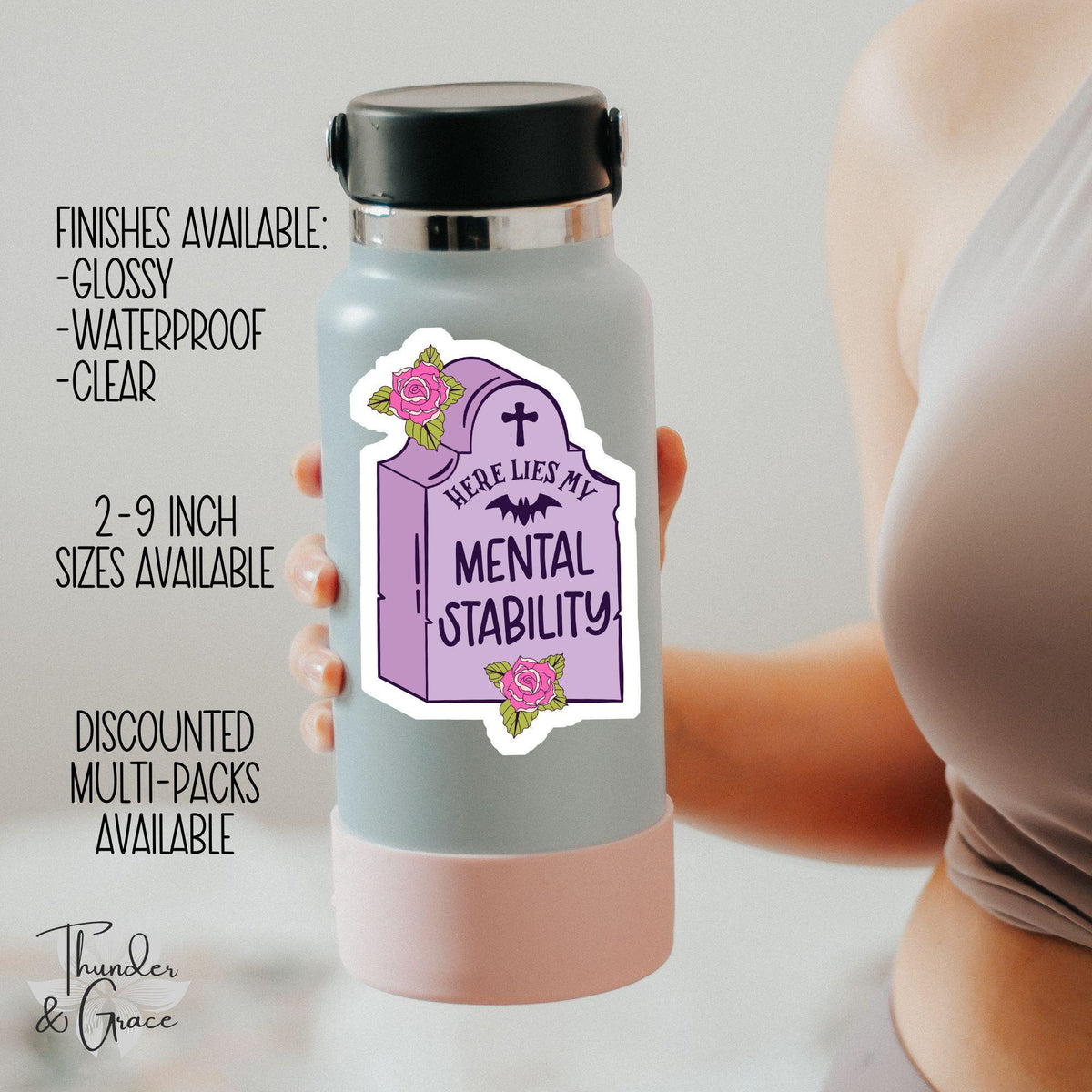 Here Lies My Mental Stability sticker, dark humor – view 3