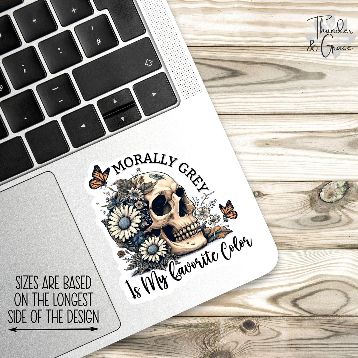Morally Grey Is My Favorite Color sticker, floral skull – view 2