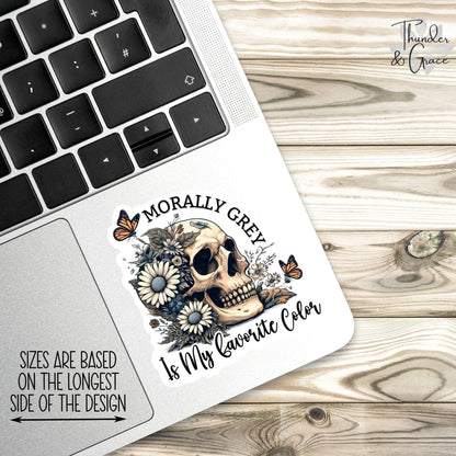 Morally Grey Is My Favorite Color sticker, floral skull – view 2