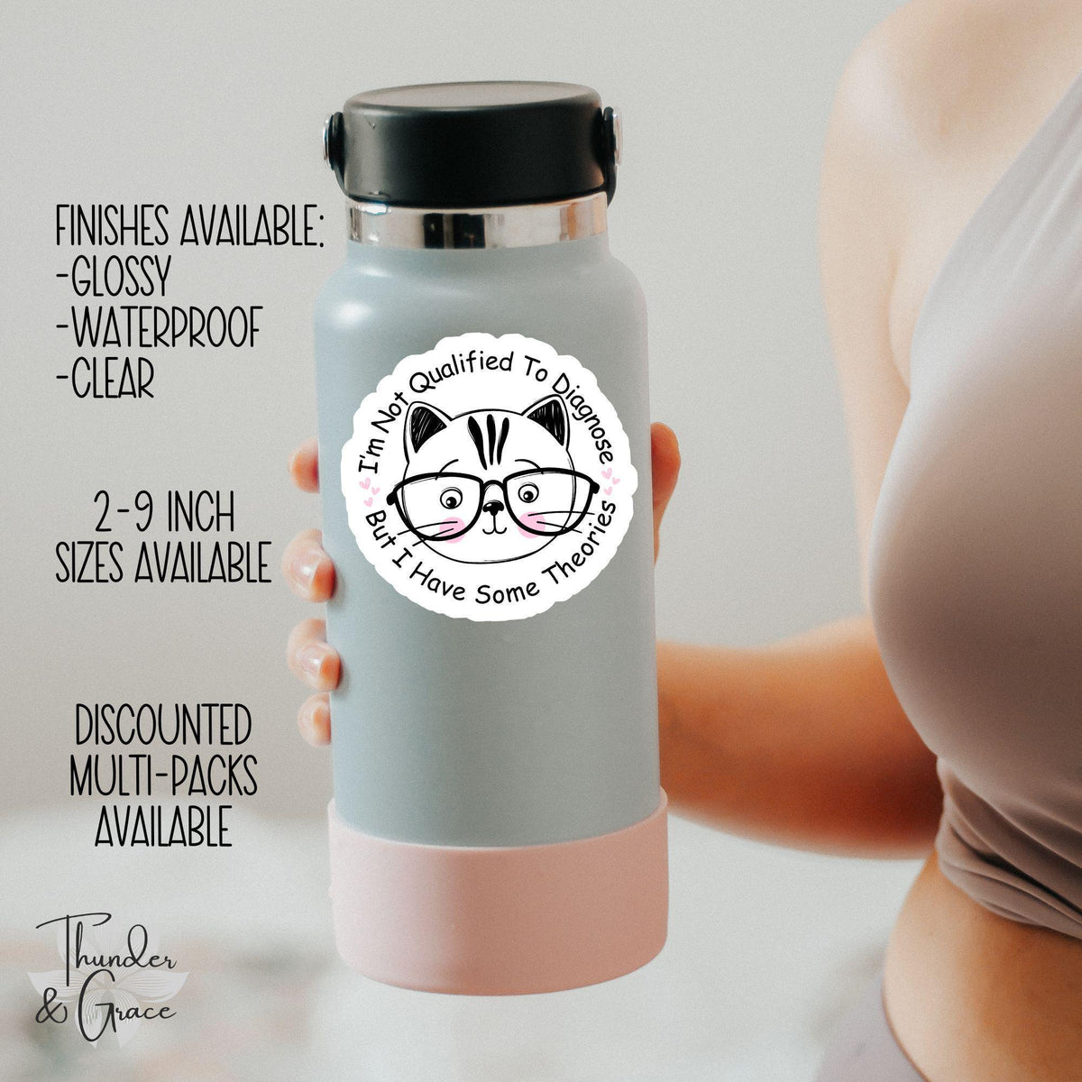 I'm Not Qualified to Diagnose sticker, cat with glasses – view 3
