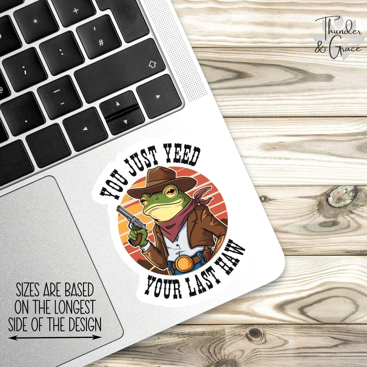 You Just Yeed Your Last Haw sticker, retro sunset western frog – view 2
