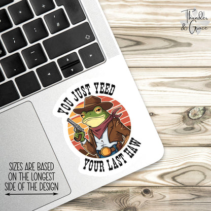 You Just Yeed Your Last Haw sticker, retro sunset western frog – view 2
