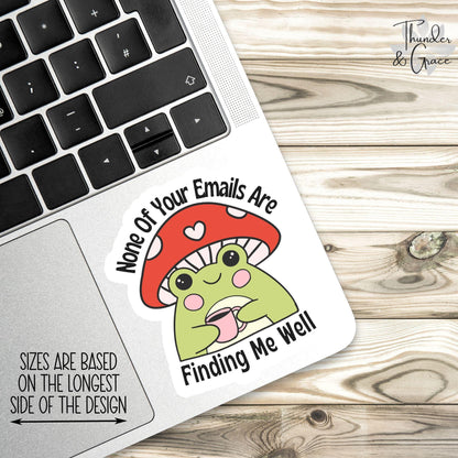None of Your Emails Are Finding Me Well sticker, retro frog coffee lover – view 2