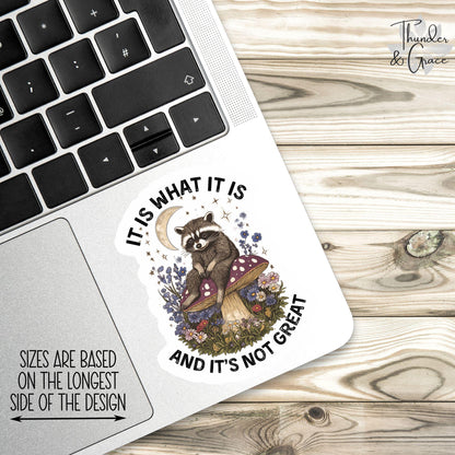 It Is What It Is and It's Not Great sticker, vintage raccoon – view 2