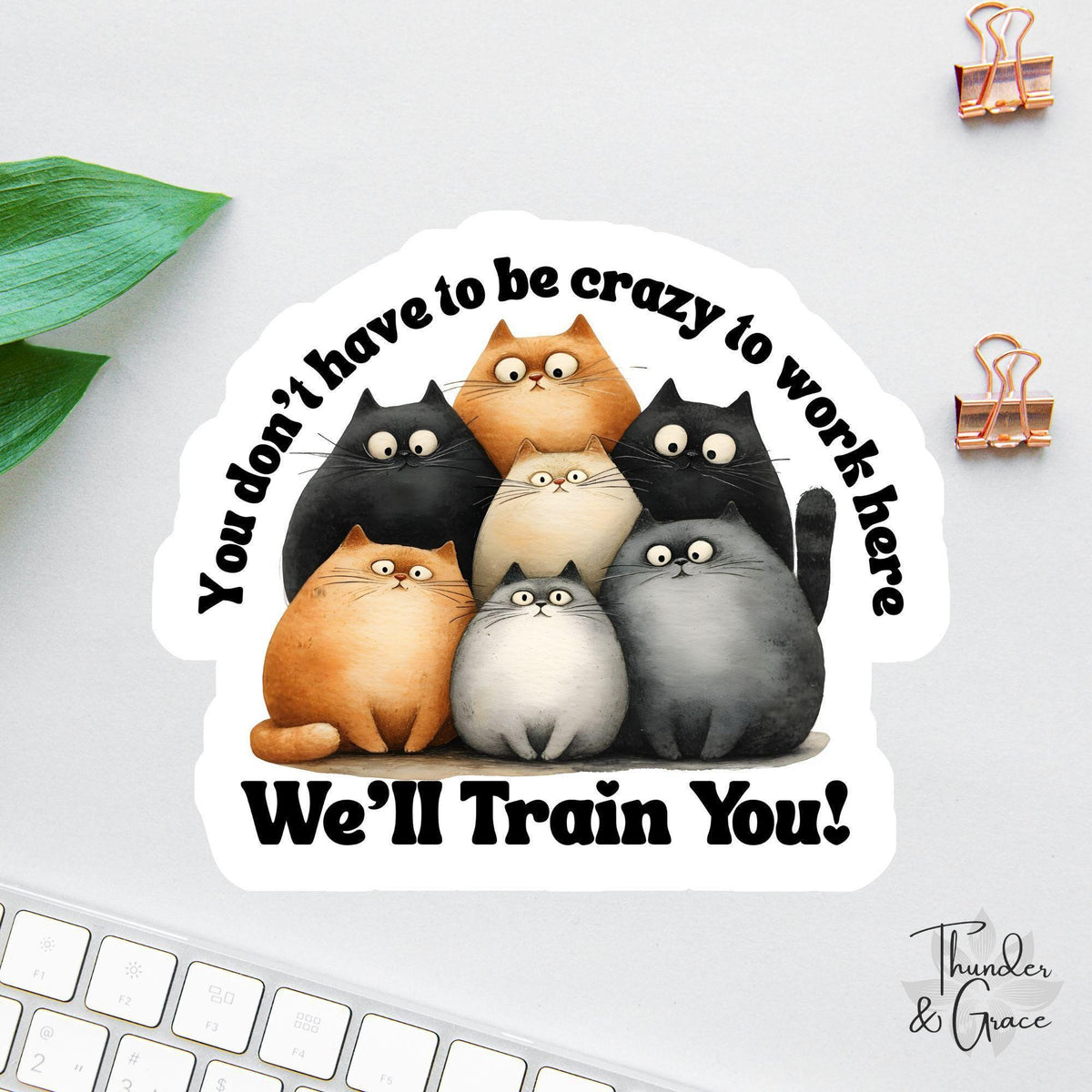 You Don't Have to Be Crazy to Work Here sticker, crazy cat lady
