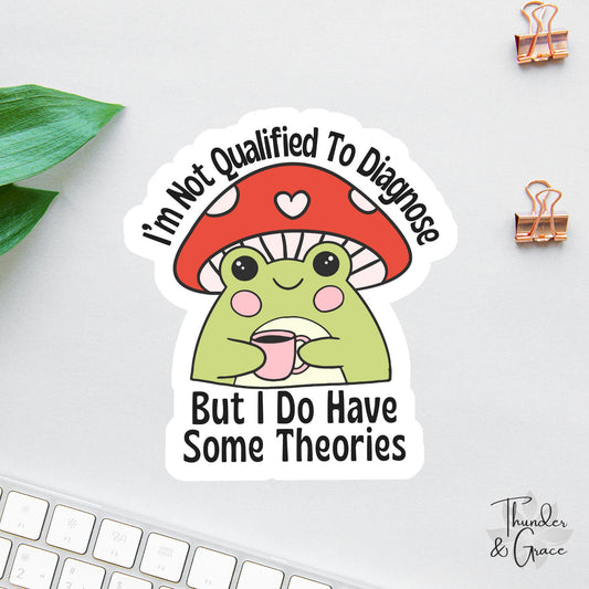 I'm Not Qualified to Diagnose sticker, retro frog coffee lover