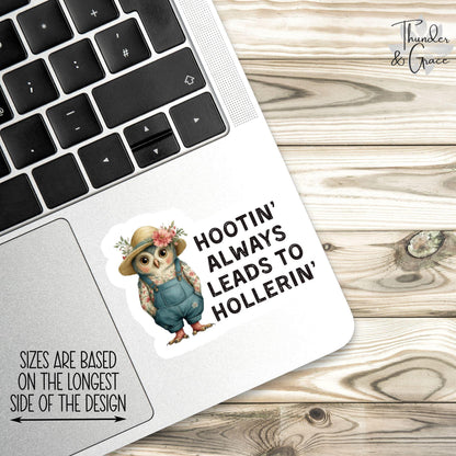 Hootin Leads to Hollerin sticker, cute owl – view 2