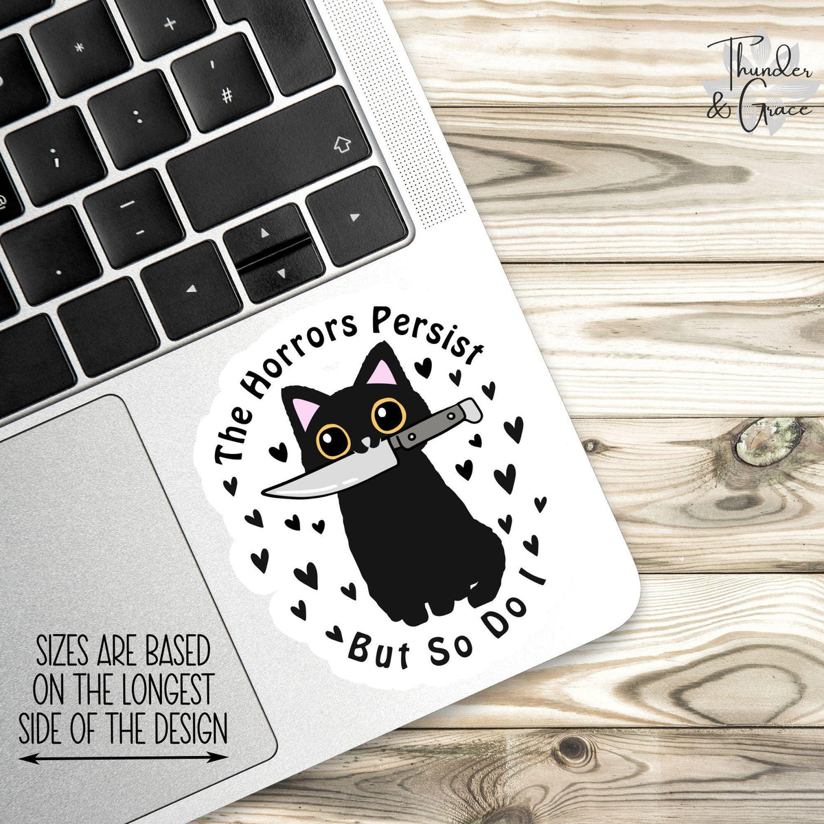 The Horrors Persist But So Do I sticker, black cat with knife – view 2