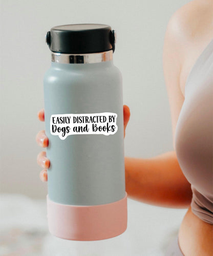 Easily Distracted by Dogs and Books sticker, dog mom – view 2