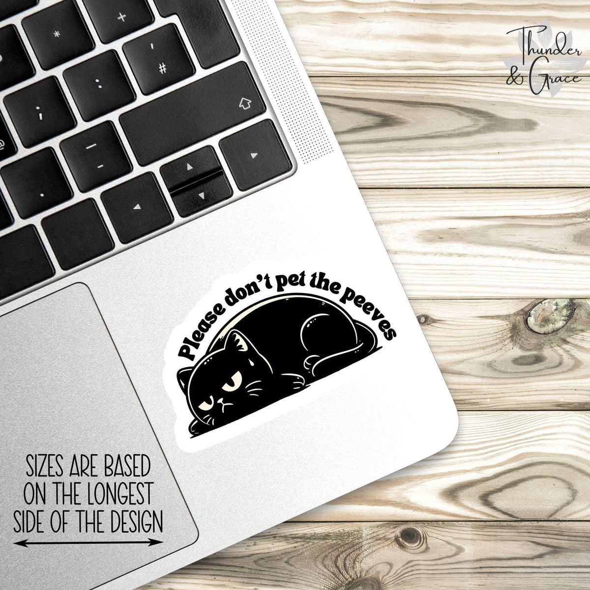 Please Don't Pet the Peeves sticker, funny black cat – view 2