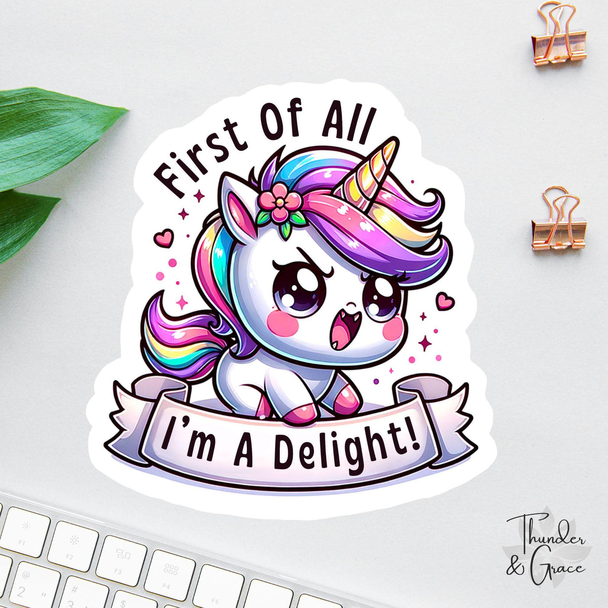 Funny Unicorn sticker, first of all i'm a delight