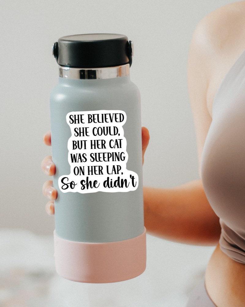 She Believed She Could But Her Cat Was on Her Lap sticker, cat mom – view 4