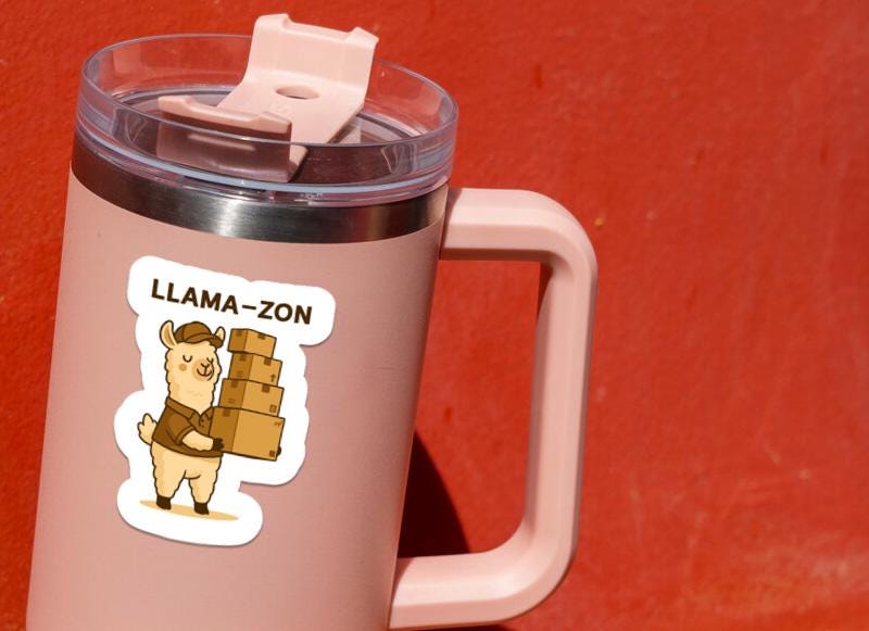 Llama-zon sticker, cute llama delivery pun – view 4