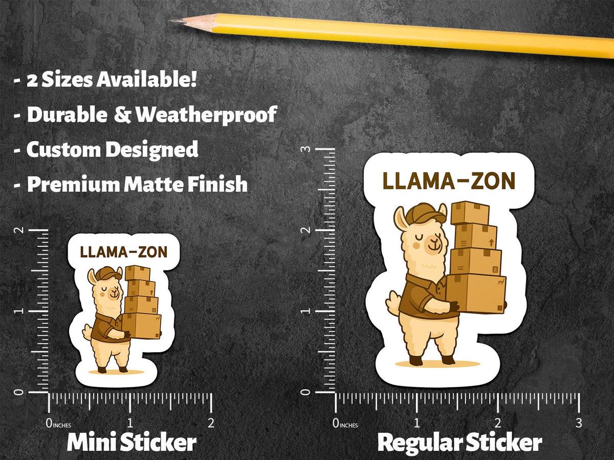 Llama-zon sticker, cute llama delivery pun – view 2