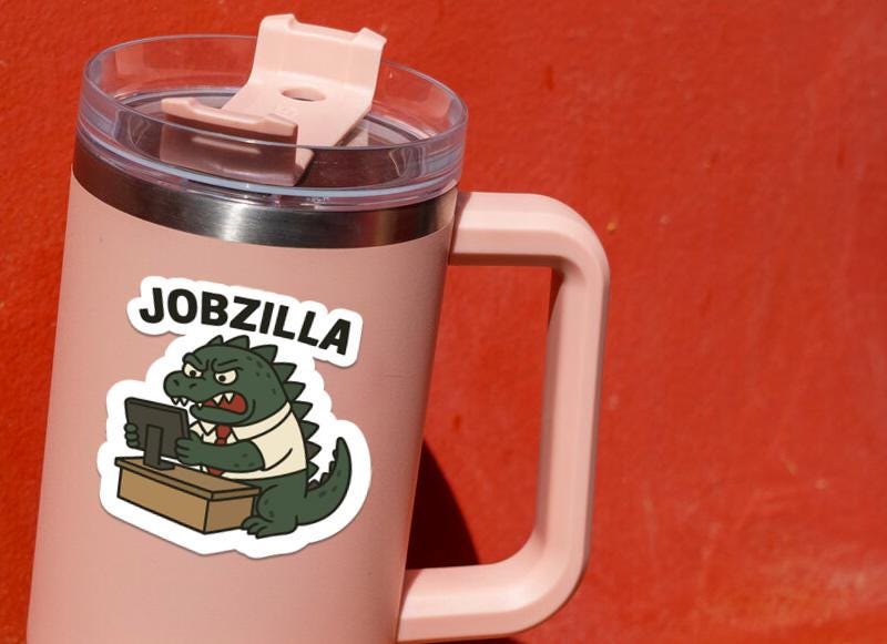 Jobzilla sticker, funny giant monster work pun – view 4