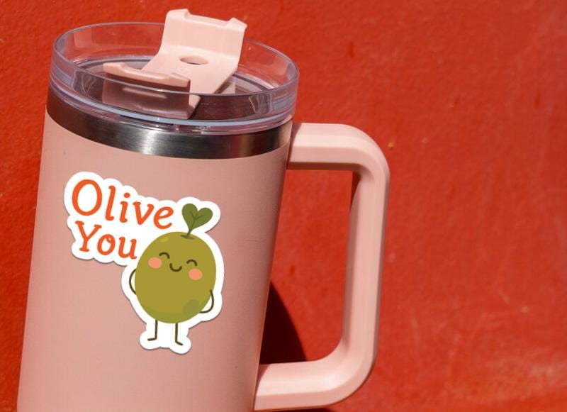Olive You sticker, cute olive i love you pun – view 4