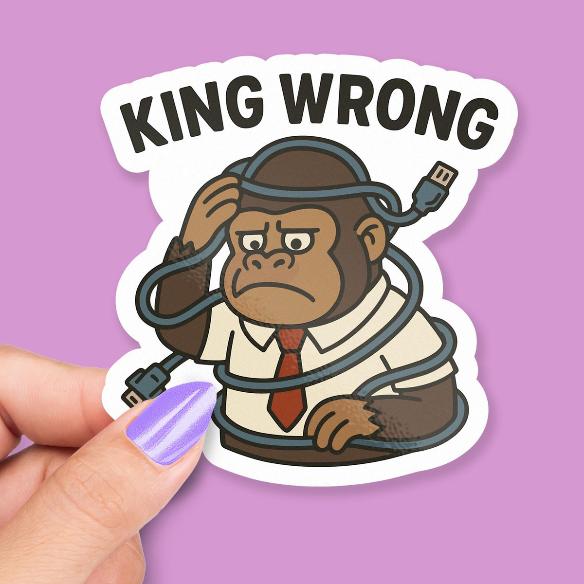 King Wrong sticker, funny giant ape tangled in cords
