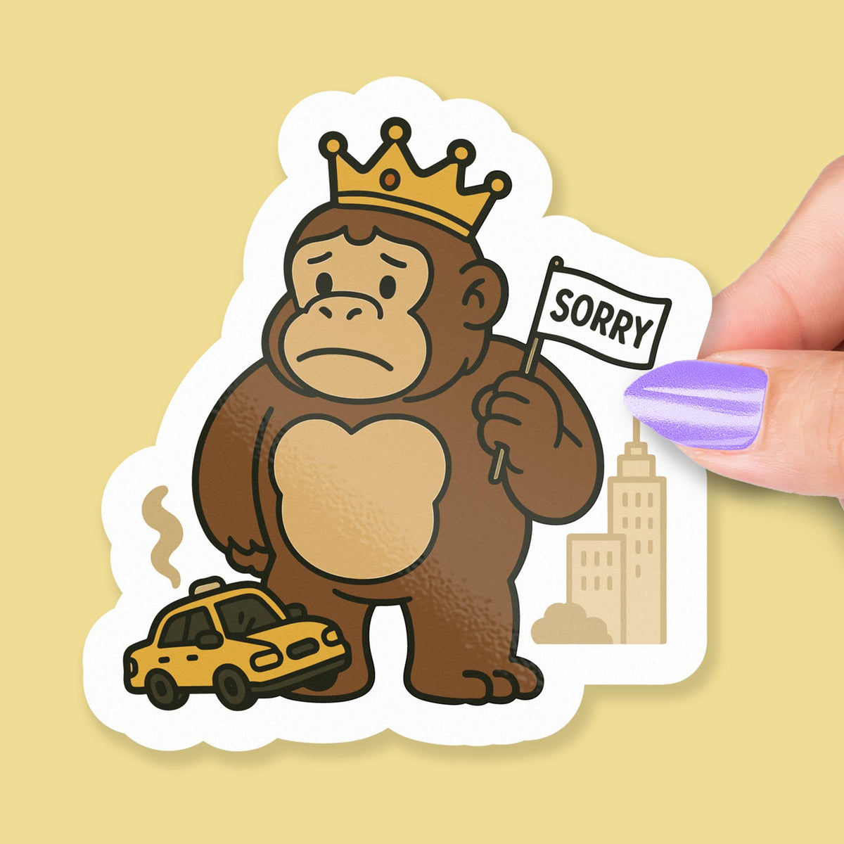 Sorry sticker, funny gorilla breaking car