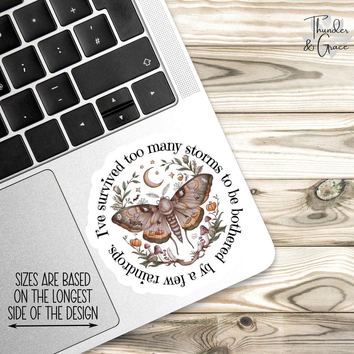 I've Survived Too Many Storms sticker, warrior quote – view 3